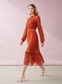 MOTF PREMIUM LACE TIE-WAIST CAMI DRESS WITHOUT BELT - Orange - View 4