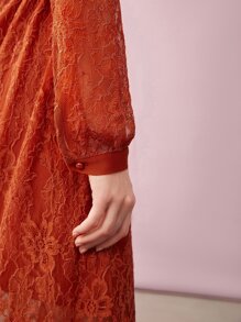 MOTF PREMIUM LACE TIE-WAIST CAMI DRESS WITHOUT BELT - Orange - View 8