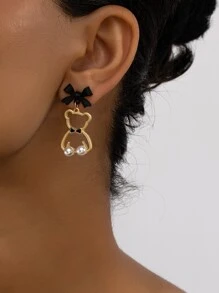 Bow & Cartoon Bear Drop Earrings - Multicolor - View 1