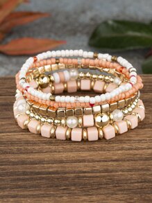 5 chiếc vòng tay hạt charm màu sắc bất đối xứng phong cách Bohemian cho kỳ nghỉ/du lịch - Nhiều màu - Xem 1