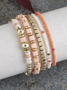 5 chiếc vòng tay hạt charm màu sắc bất đối xứng phong cách Bohemian cho kỳ nghỉ/du lịch - Nhiều màu - Xem 4