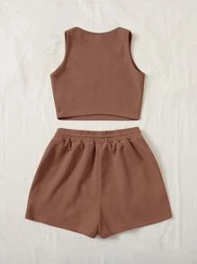 SHEIN EZwear Solid Tank Top & Drawstring Waist Shorts