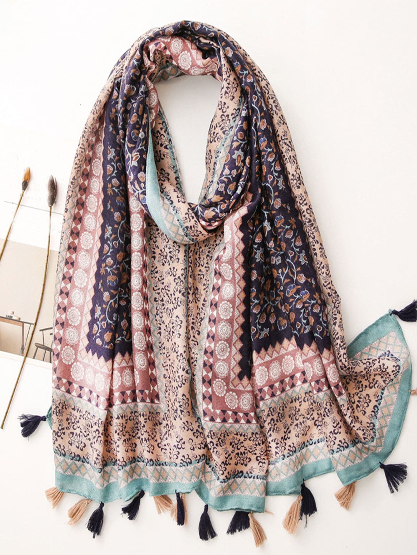 Boho 1pc Simple Printed Scarf New Lady Silk Scarf Sunscreen Beach Shawl Fashionable Long Shawl Shoulder Wrap, Suitable For Spring And Summer - Multicolor - View 1