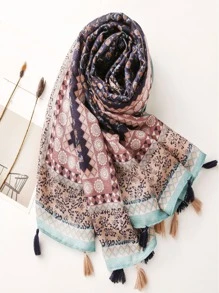 Boho 1pc Simple Printed Scarf New Lady Silk Scarf Sunscreen Beach Shawl Fashionable Long Shawl Shoulder Wrap, Suitable For Spring And Summer - Multicolor - View 4