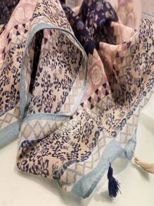 Boho 1pc Simple Printed Scarf New Lady Silk Scarf Sunscreen Beach Shawl Fashionable Long Shawl Shoulder Wrap, Suitable For Spring And Summer - Multicolor - View 5