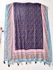 Boho 1pc Simple Printed Scarf New Lady Silk Scarf Sunscreen Beach Shawl Fashionable Long Shawl Shoulder Wrap, Suitable For Spring And Summer - Multicolor - View 6