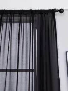 1/2pcs American Retro Dance Black Sheer Voile Curtain, Semi-Transparent Chiffon Drape For Living Room, Balcony, Livestream Studio - Black - View 2