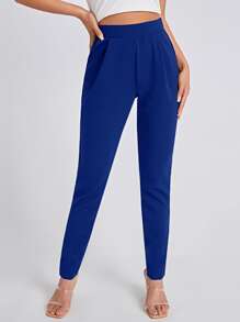 SHEIN Essnce Solid Slant Pocket Skinny Pants - Blue - View 5