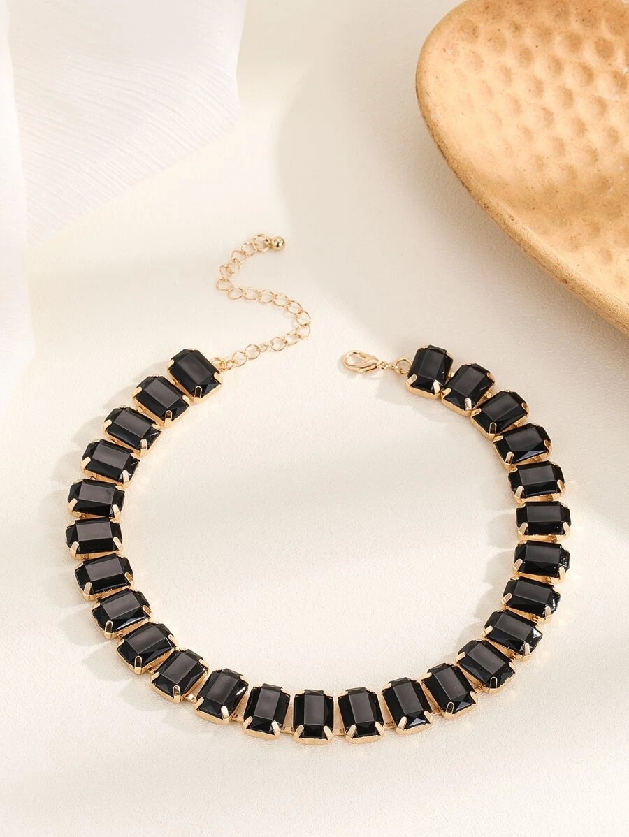 Vòng cổ trang trí rhinestone - màu đen - Xem 1