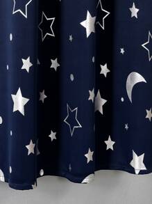 1pc Star & Moon Pattern Wide Blackout Curtain, Heat Insulation, UV Protection, Ring Top Home Decoration Curtain, Suitable For Multi-Purpose Use In Living Room, Bedroom, Outdoor Sunshade, Gift - Navy Blue - View 2