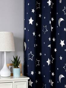 1pc Star & Moon Pattern Wide Blackout Curtain, Heat Insulation, UV Protection, Ring Top Home Decoration Curtain, Suitable For Multi-Purpose Use In Living Room, Bedroom, Outdoor Sunshade, Gift - Navy Blue - View 3