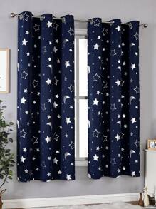 1pc Star & Moon Pattern Wide Blackout Curtain, Heat Insulation, UV Protection, Ring Top Home Decoration Curtain, Suitable For Multi-Purpose Use In Living Room, Bedroom, Outdoor Sunshade, Gift - Navy Blue - View 4