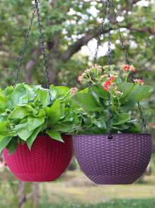 1入組塑膠植物日常白色藤懸掛式花籃適用於花園