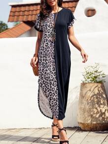 SHEIN VCAY Đầm Túi Chia In hoa Báo Giải trí - Nhiều màu - Xem 4