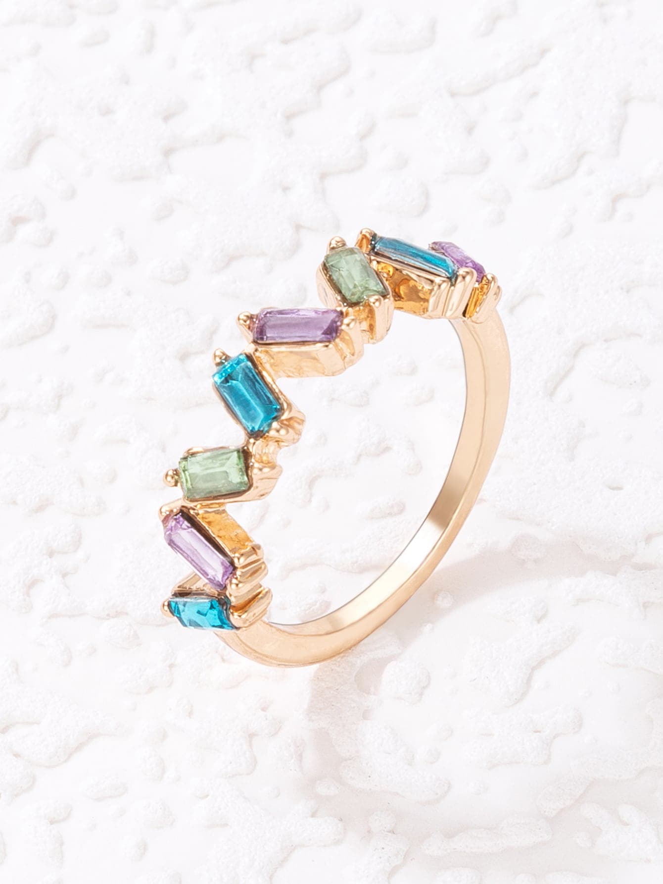 Anillo de color al azar con diseño de diamante de imitación - Amarillo Oro - Ver 1