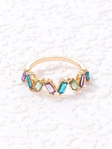 Anillo de color al azar con diseño de diamante de imitación - Amarillo Oro - Ver 2