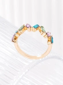 Anillo de color al azar con diseño de diamante de imitación - Amarillo Oro - Ver 3