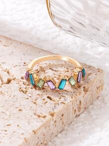 Anillo de color al azar con diseño de diamante de imitación - Amarillo Oro - Ver 4