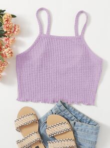Muchica Lettuce Trim Waffle Knit Cami Top - Lilac Purple - View 1