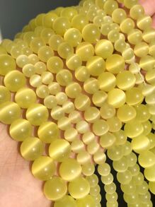 天然月光石/貓眼石圓形散珠，帶墊片，適合 Diy 手鍊和項鍊製作，15 英寸，4/6/8/10/12 毫米 - 黃色 - 查看 2