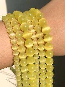 天然月光石/貓眼石圓形散珠，帶墊片，適合 Diy 手鍊和項鍊製作，15 英寸，4/6/8/10/12 毫米 - 黃色 - 查看 3