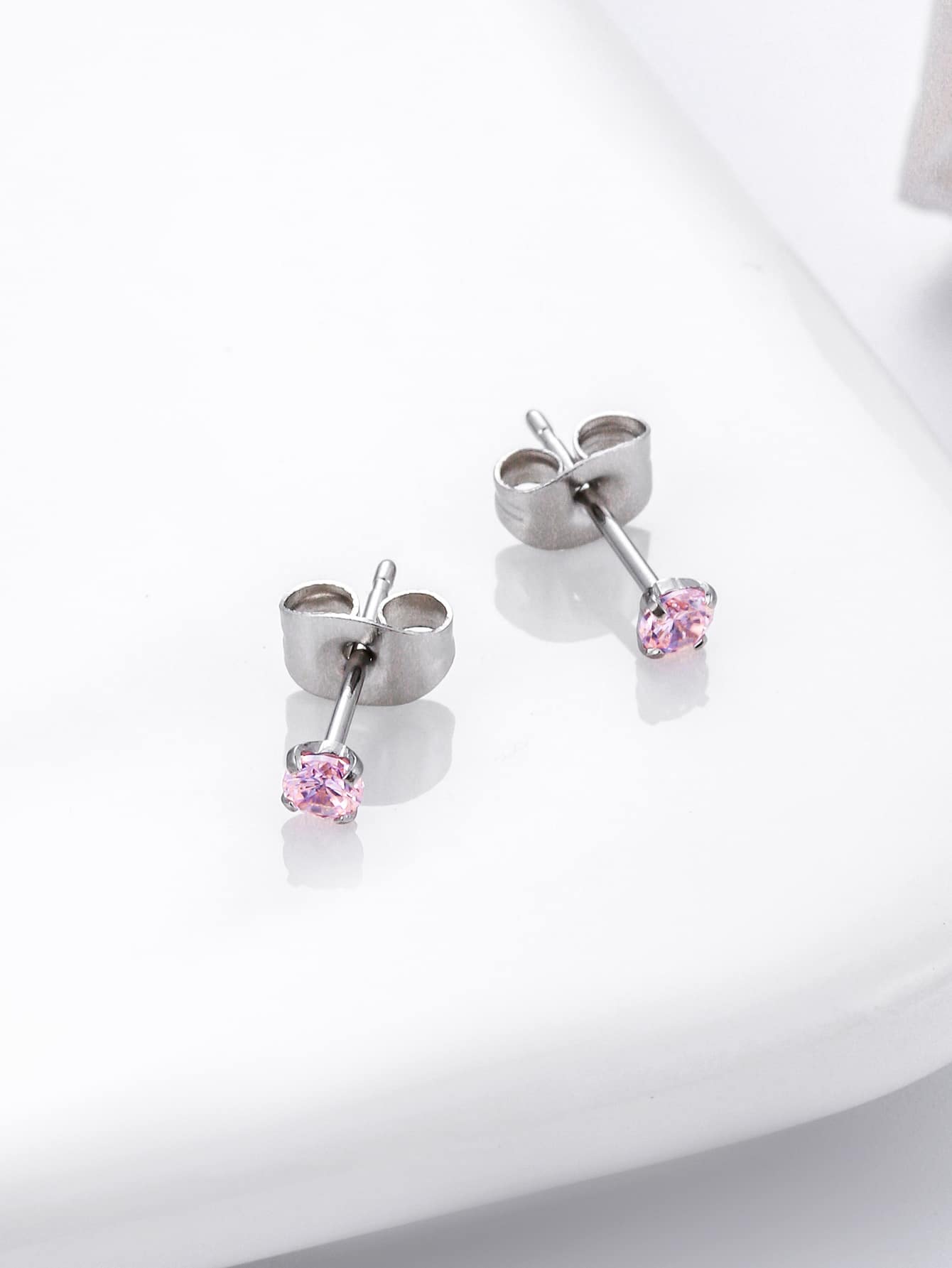 Boucles D'oreilles Clous Argent Sterling 10 Mm - Damier Zircone Cubique Princesse
