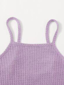 Muchica Lettuce Trim Waffle Knit Cami Top - Lilac Purple - View 4