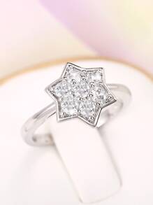 Cubic Zirconia Star Decor Ring - Silver - View 1
