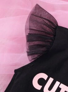 Baby Letter Graphic Ruffle Trim Tee & Cartoon Graphic Bow Front Shorts - Multicolor - View 6