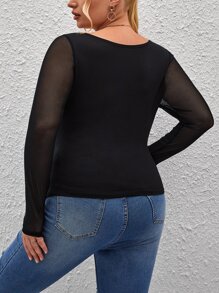 SHEIN Privé Camiseta girante delantero de malla en contraste - Negro - Ver 8