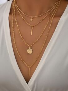 圓片和星形墜飾多層次項鍊