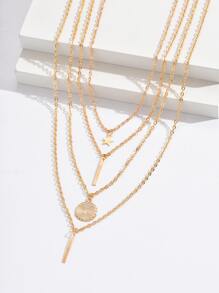 圓片和星形墜飾多層次項鍊