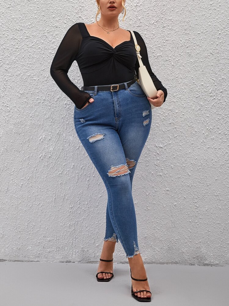 Plus Twist Front Contrast Mesh Tee Spring To Summer