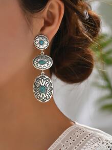 Turquoise Decor Drop Earrings - Multicolor - View 3