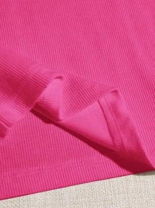 SHEIN EZwear Notched Neck Rib-knit Tank Top - Hot Pink - View 3
