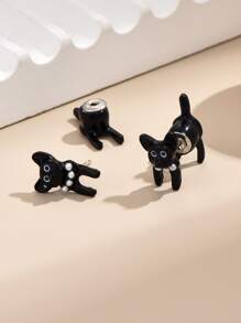 1對黑白貓正反面耳環 - 黑與白 - 查看 2