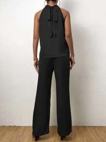 Chiquease Solid Halter Top & Wide Leg Pants - Black - View 2