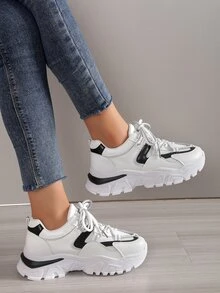 運動老爹鞋適用於女士雙色前綁帶運動鞋