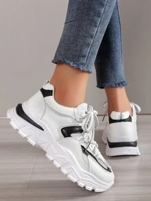 運動老爹鞋適用於女士雙色前綁帶運動鞋