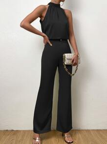 Chiquease Solid Halter Top & Wide Leg Pants - Black - View 5
