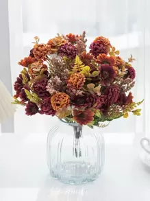 1PC Artificial Flowers Silk Hydrangea Bulbous Chrysanthemum Bouquet Valentine's Day Wedding Decoration DIY Wreath Material, Bride Holding Wrist Flower Decoration Accessories, Wedding Car Decoration, Lintel Arch Decoration, Home, Dining Room, Bedroom, Vase Decoration, Birthday Party Decoration Materials New Year Gifts - Multicolor - View 1