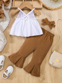 SHEIN Baby Girl Frill Trim Crisscross Cami Top & Flare Leg Pants - Multicolor - View 2