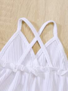 SHEIN Baby Girl Frill Trim Crisscross Cami Top & Flare Leg Pants - Multicolor - View 3