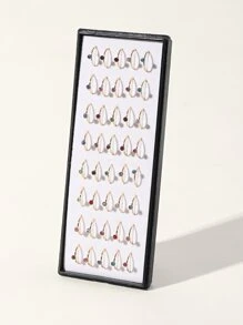 40pcs/set Stainless Steel Rhinestone Decor Nose Stud For Women & Girls