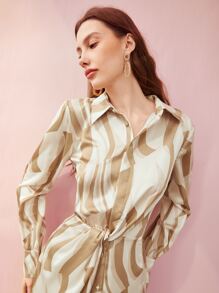 MOTF PREMIUM 圖案前扭結襯衫連衣裙 - 彩色 - 查看 6