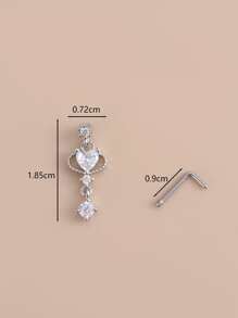 Cubic Zirconia Trái Tim Trang Trí Mũi Đinh Tán Thép Không Gỉ Phổ Biến Xỏ Đồ Trang Sức Cơ Thể Quà Tặng Cho Phụ Nữ Ngày Lễ Tình Nhân, Mẹ, Mẹ, Ngày của Mẹ, Quà Tặng - Bạc - Xem 3