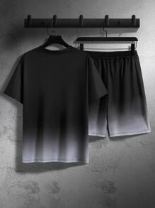 Manfinity Homme Men Plus Ombre Tee & Drawstring Waist Shorts - Black - View 2