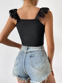 SHEIN Privé Áo nữ Xù Tranh thêu màu trơn Giải trí - màu đen - Xem 2