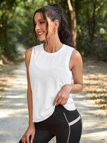 Yoga Basic Fishnet Sports Tank Top - White - View 1