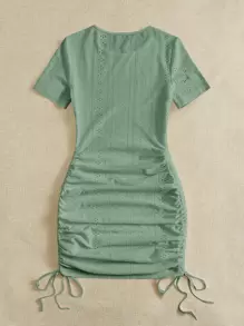 SHEIN EZwear 側抽繩網眼刺繡緊身洋裝 - 薄荷綠 - 查看 2